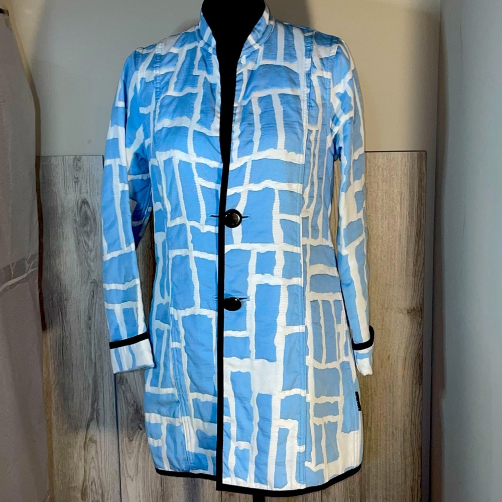 Trimdin Stylish Blue & White Women's Reversible Jacket 2-Sided Button Closure XS
